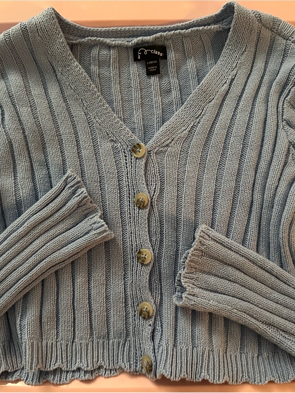 art class Light Blue Ribbed Button Front Cardigan